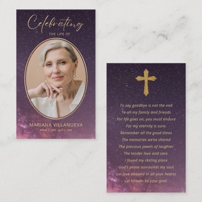 Night Sky Funeral Memorial Prayer Photo Cards (Front/Back)