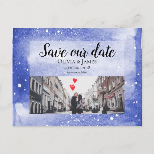 Night Sky Galaxy Blue Cosmic Save the Date Wedding Postcard