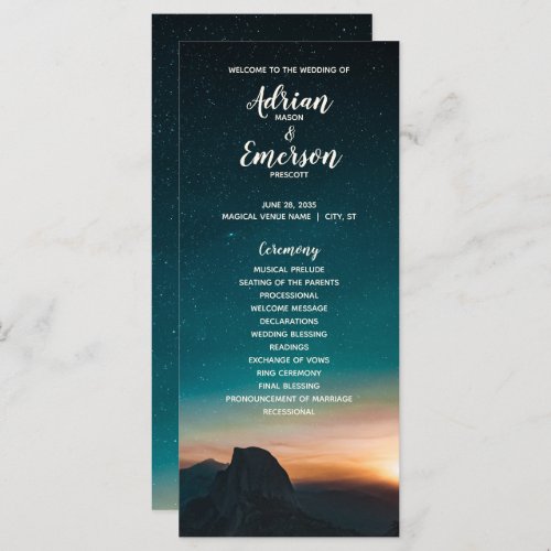 Night Sky Galaxy Mountain Stars Wedding Program