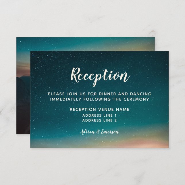Night Sky Galaxy Mountain Sunrise Reception Card (Front/Back)