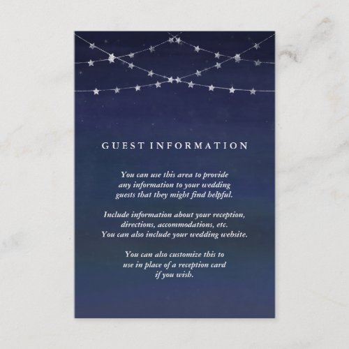 Night Sky Garlands of Stars Wedding Guest Info Enclosure Card