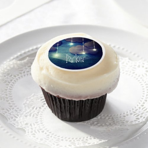  Night sky glowing hanging star rustic blue white Edible Frosting Rounds
