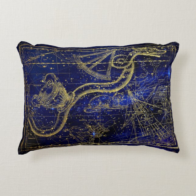Night Sky Gold Compass Accent Pillow (Front)