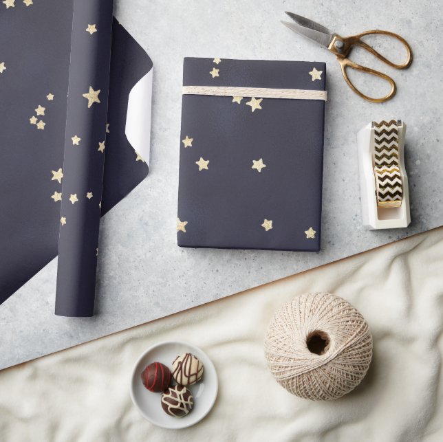 Night Sky Gold Stars Faux Foil Wrapping Paper (Crafts)