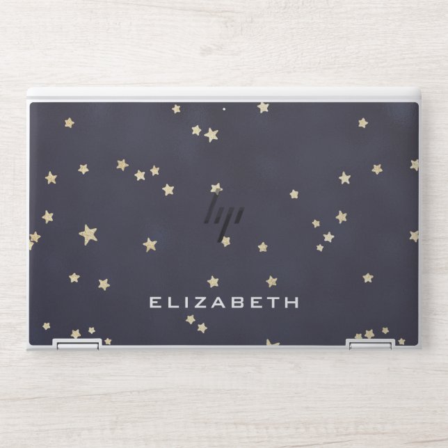 night sky gold stars modern monogram HP laptop skin (Front)
