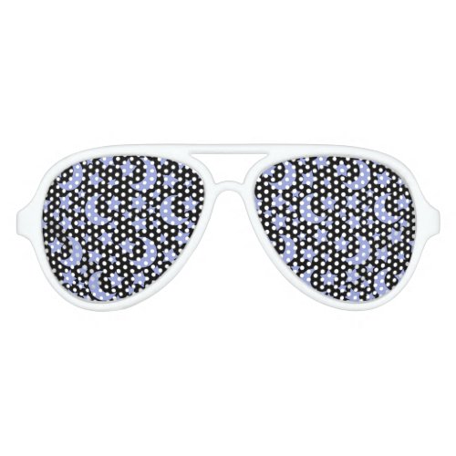 Night Sky in Black and Blue Stars and Moons Aviator Sunglasses