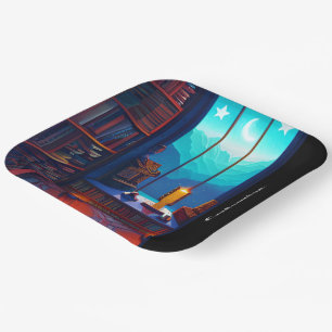 Night Sky Library Square Paper Plates