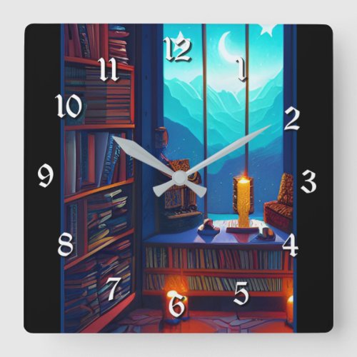 Night Sky Library  Square Wall Clock