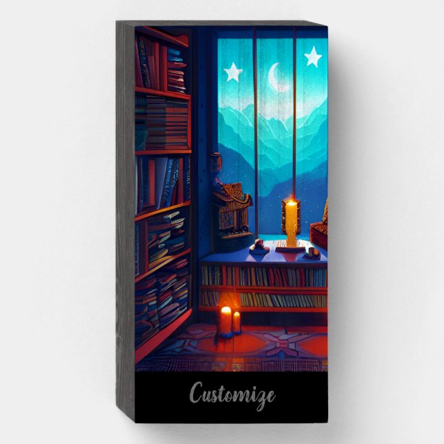Night Sky Library  Wooden Box Sign (Front Vertical)