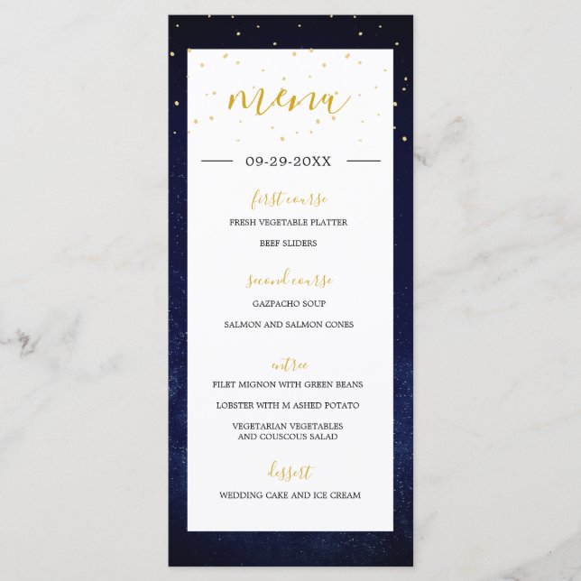 Night Sky Modern Elegant Wedding Menu (Front)
