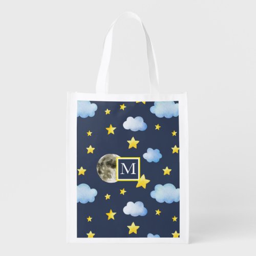 Night Sky Monogram Reusable Grocery Bag