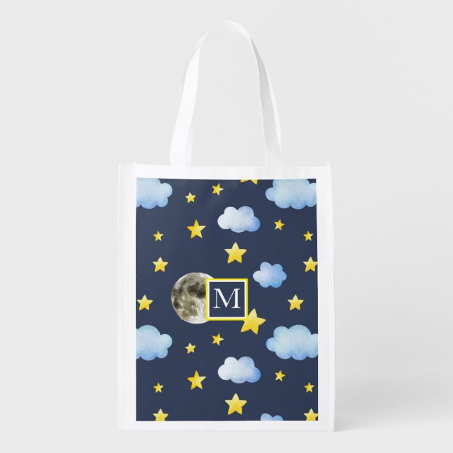 Night Sky ⎥Monogram Reusable Grocery Bag (Front)