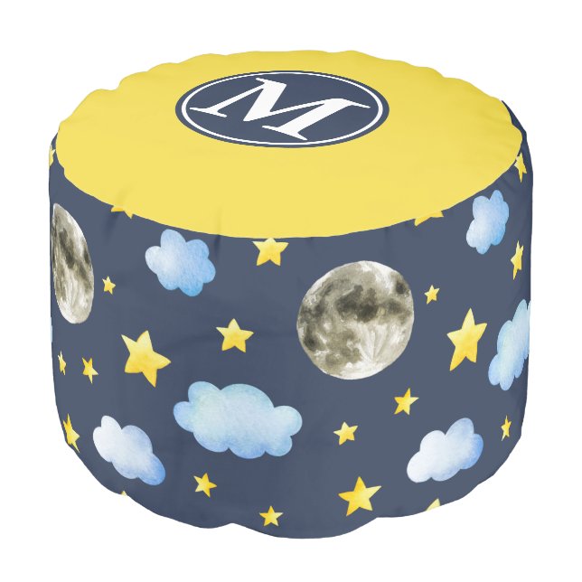 Night Sky ⎢Monogram Round Pouf (Angled Front)