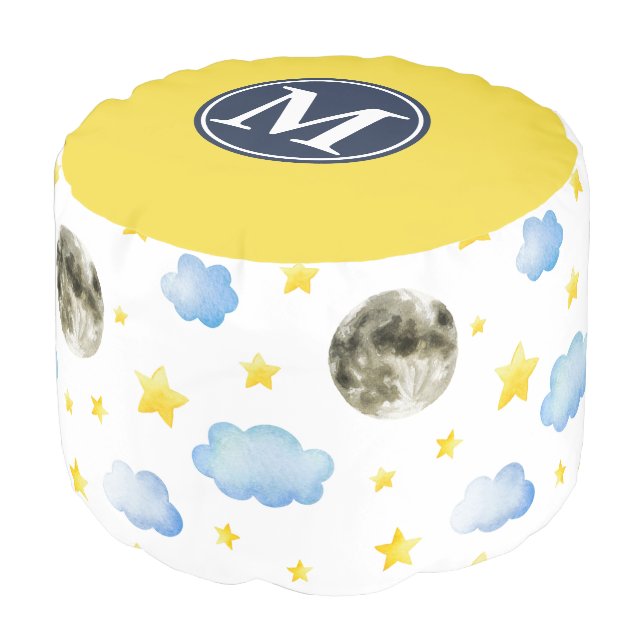 Night Sky ⎢Monogram Round Pouf (Angled Front)