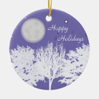 Night sky moon and stars trees silhouette art ceramic ornament