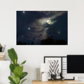 Night Sky Moon Stars Photograhy Print (Home Office)