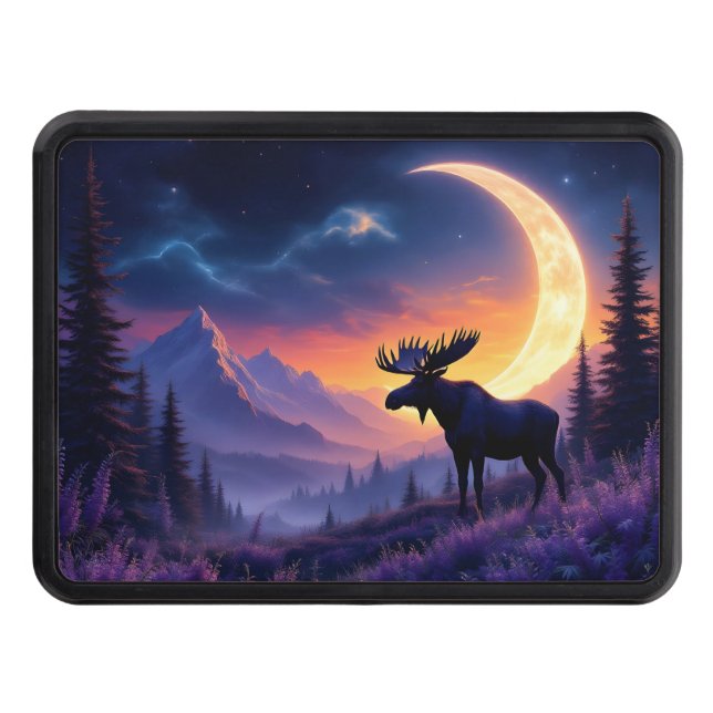  Night Sky Moose Crescent Moon Lavender Hitch Cover (Front)