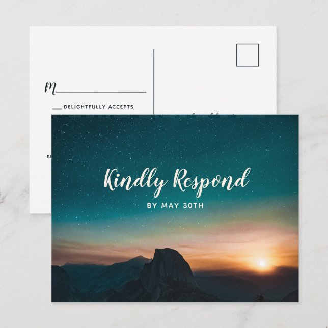 Night Sky Mountain Galaxy Modern Star Wedding RSVP Invitation Postcard (Front/Back)