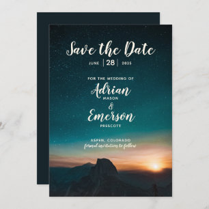 Night Sky & Mountain Stars Galaxy Modern Wedding Save The Date