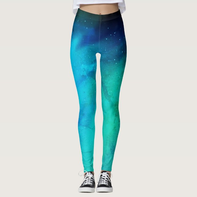 Night Sky Northern Lights Galaxy Leggings (Front)