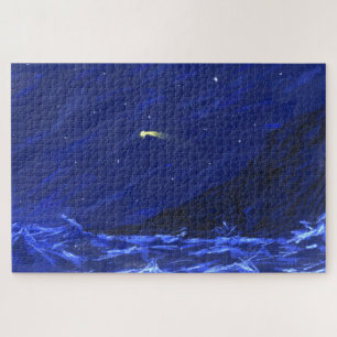 Night Sky Ocean Cliff Shooting Star Canvas Jigsaw Puzzle