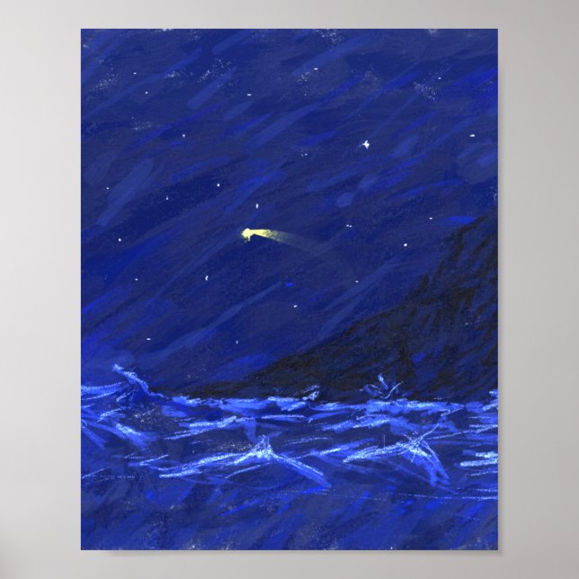 Night Sky Ocean Cliff Shooting Star Canvas Poster (Front)