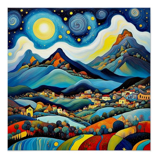 Night sky over mountains 1 poster (Front)
