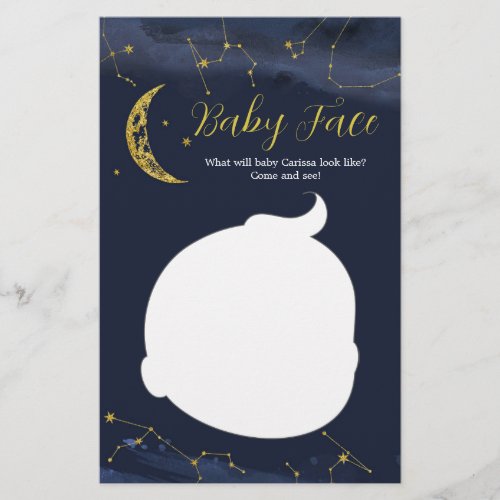 Night Sky Over the Moon Baby Shower Baby Face Card