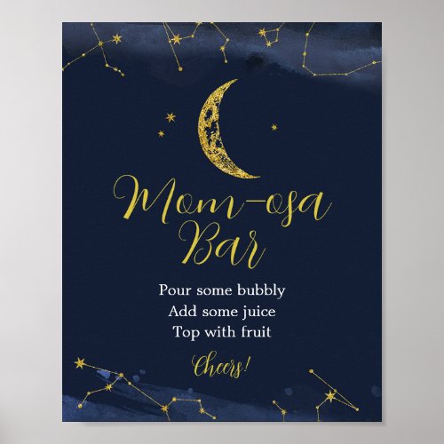 Night Sky Over the Moon Baby Shower Mom-osa Bar Poster