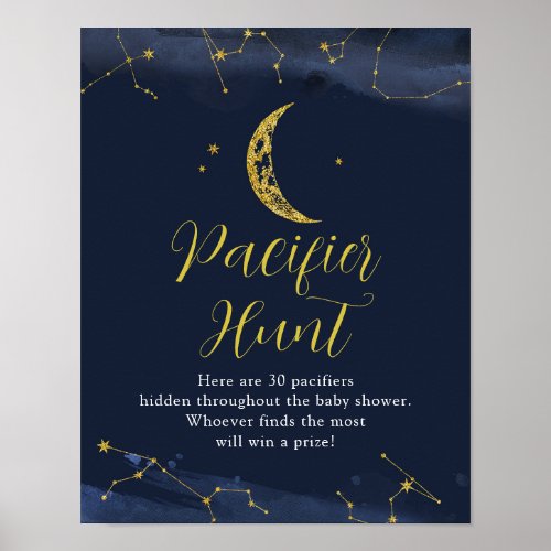 Night Sky Over the Moon Baby Shower Pacifier Hunt Poster