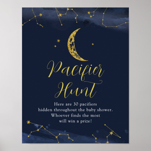 Night Sky Over the Moon Baby Shower Pacifier Hunt Poster (Front)