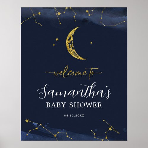 Night Sky Over the Moon Baby Shower Welome Sign