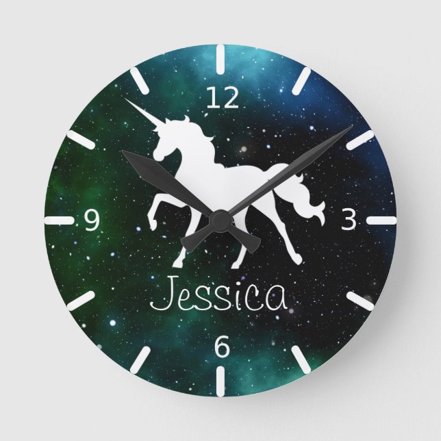 Night Sky Personalized Unicorn Round Clock (Front)