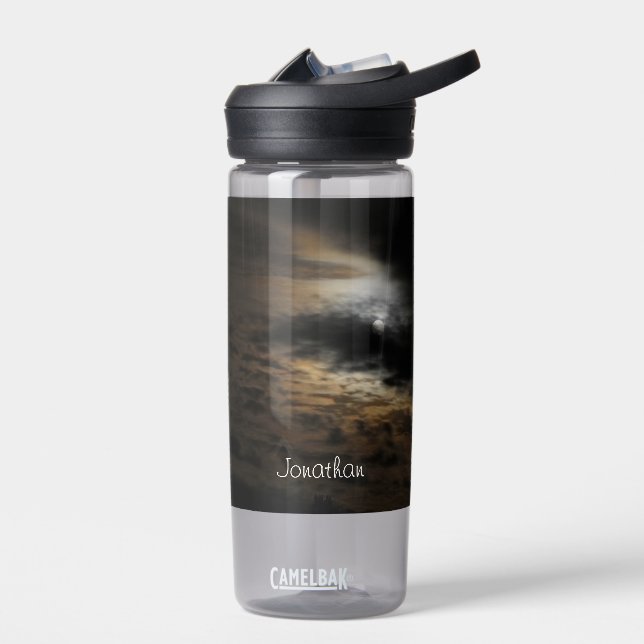 Night Sky Photo Moonlight Clouds Water Bottle (Left)