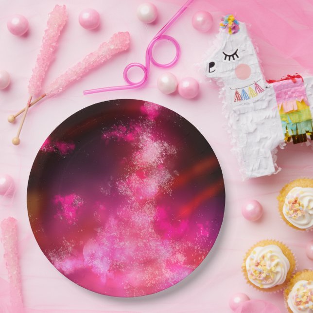 Night Sky Pink Flare Paper Plate (Party)