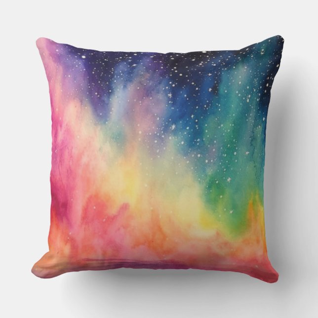 Night Sky Rainbow Watercolour Abstract Art Throw Pillow (Front)