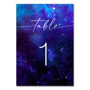 Night Sky Romantic Galaxy Wedding Modern Script Table Number