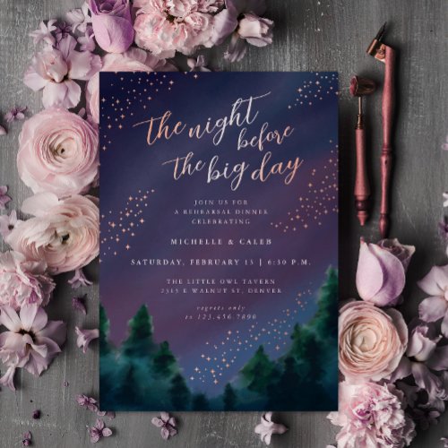 Night Sky Rose Gold Rehearsal Dinner Invitation