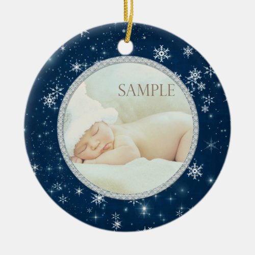 Night Sky Snowflakes Baby Photo Template Ceramic Ornament