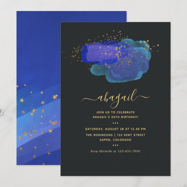 Night Sky Space Stars Fantasy Birthday Party Invitation (Front/Back)