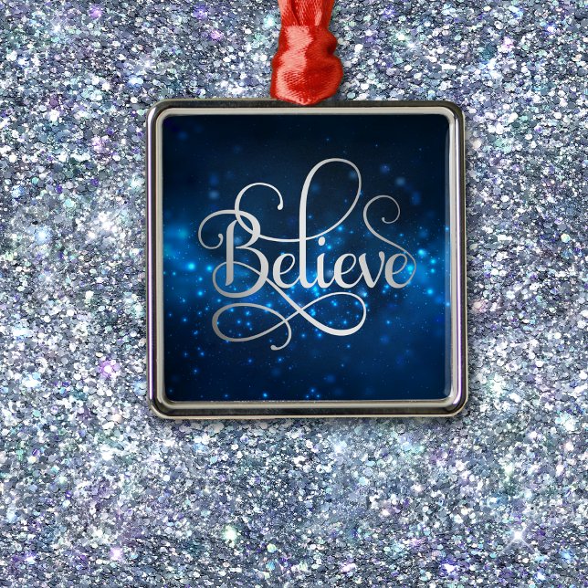 Night Sky Stars Believe Christmas Metal Ornament (Creator Uploaded)