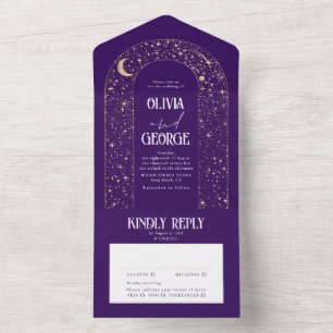 Night Sky Stars Celestial Arch Purple Wedding All In One Invitation