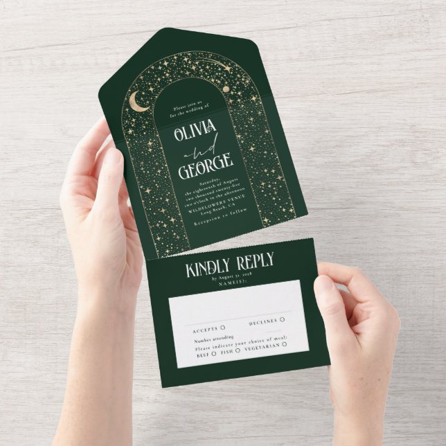 Night Sky Stars Celestial Arch Wedding All In One Invitation (Tearaway)