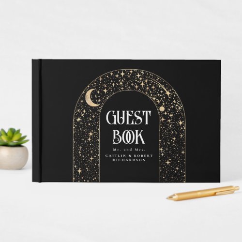 Night Sky Stars Celestial Black Wedding Guest Book