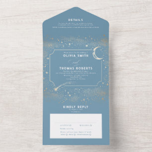 Night Sky Stars Celestial Dusty Blue Wedding All In One Invitation