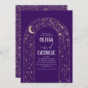 Night Sky Stars Celestial Romantic Purple Wedding Invitation