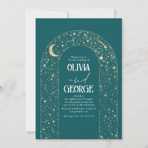 Night Sky Stars Celestial Romantic Teal Wedding Invitation