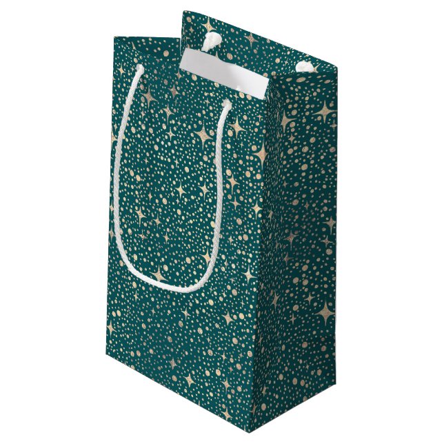 Night Sky Stars Celestial Teal and Gold Small Gift Bag (Back Angled)
