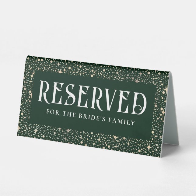 Night Sky Stars Emerald Green Wedding Reserved Table Tent (Front)