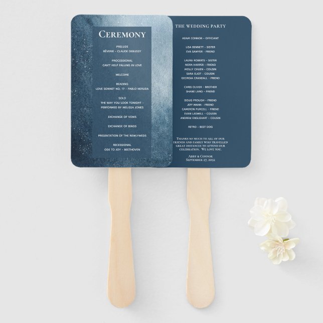 Night Sky Stars Navy Blue White Fan Program (Front and Back)